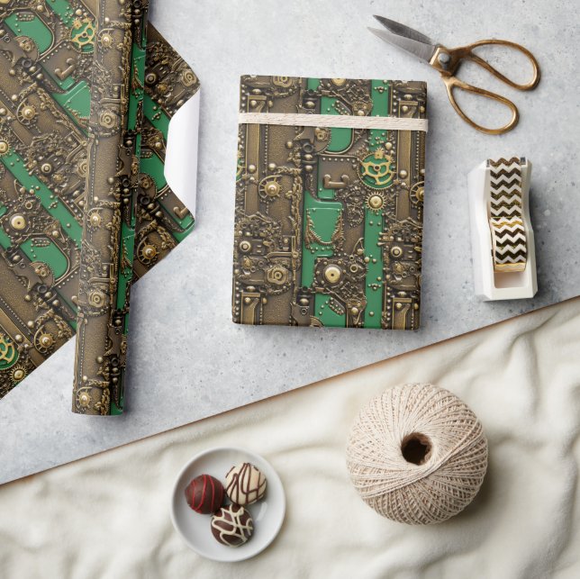 Steampunk Book Industrial Green Wrapping Paper (Crafts)