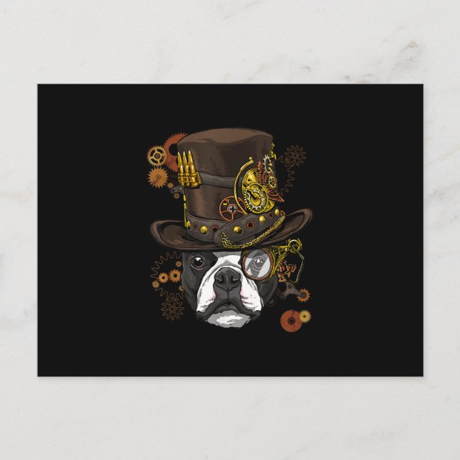 Steampunk Boston Terrier Dog Shirt Steampunk Lover Announcement Postcard (Front)