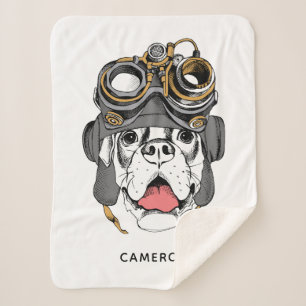 Steampunk Boxer Add Your Name Sherpa Blanket