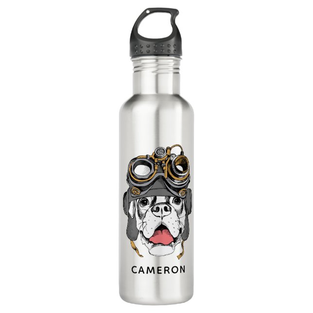 Steampunk Boxer | Add Your Name Stainless Steel Water Bottle (Front)