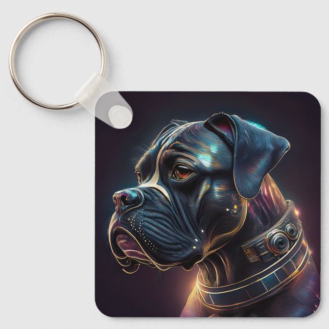 Steampunk Boxer Dog Keychain (Front)