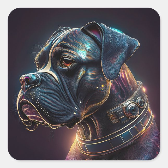Steampunk Boxer Dog Square Sticker (Front)