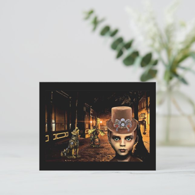 Steampunk Boy Robot Dog time travel Original Scifi Postcard (Standing Front)
