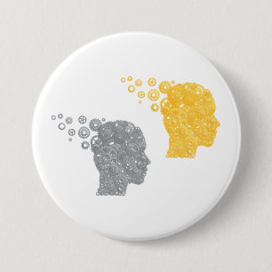 Steampunk Brain Power Cogwheel Heads Button