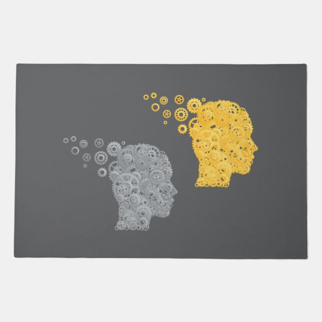 Steampunk Brain Power Cogwheel Heads Doormat (Front)