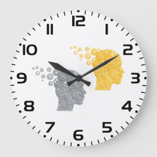 Steampunk Brain Power Cogwheel Heads Large Clock