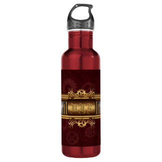Steampunk, brass and marroon with monogram stainless steel water bottle