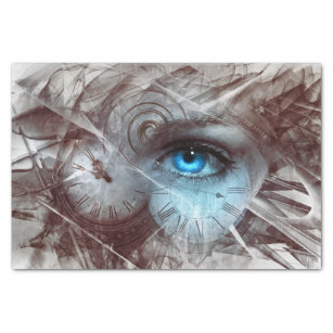 Steampunk Bright Blue Eye and Clocks Tissue Paper