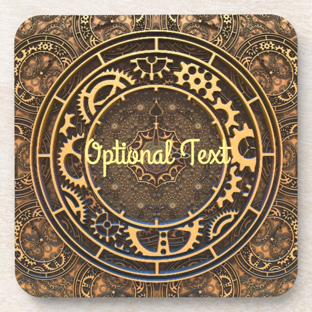 Steampunk Bronze Gears Filigree   Beverage Coaster (Front)
