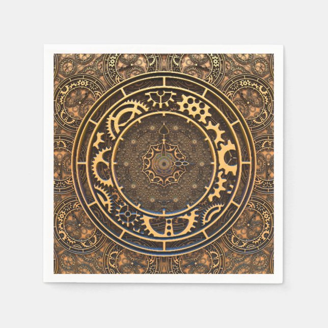 Steampunk Bronze Gears Filigree  Napkins (Front)
