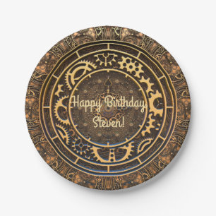 Steampunk Bronze Gears Filigree Paper Plates