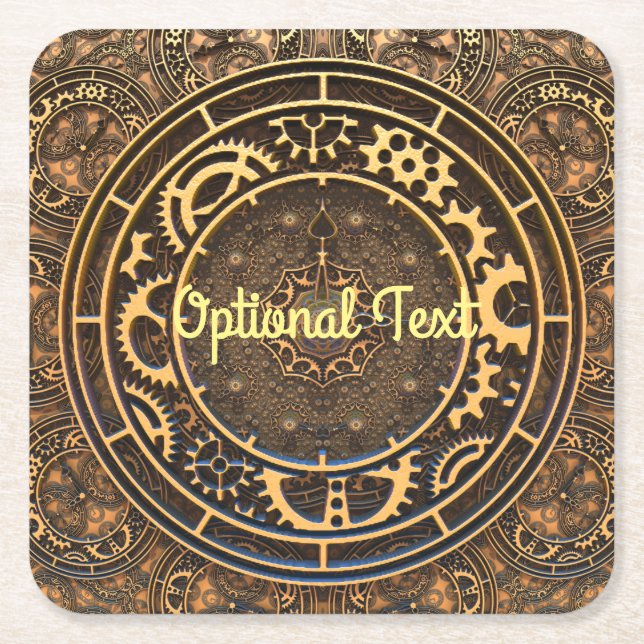 Steampunk Bronze Gears Filigree   Square Paper Coaster (Front)