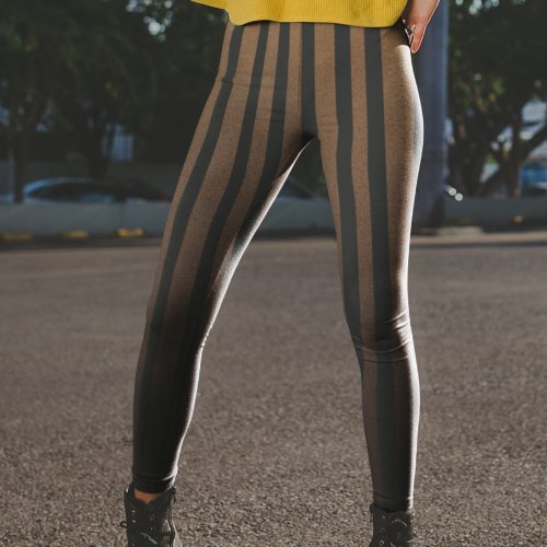 Steampunk Brown Black Stripes Leggings