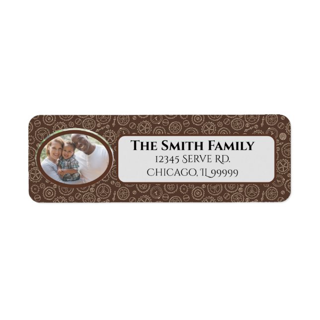 Steampunk Brown & White Gears Return Address Label (Front)