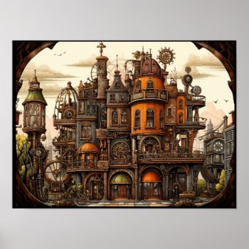 Steampunk Building Poster by antique_future at Zazzle