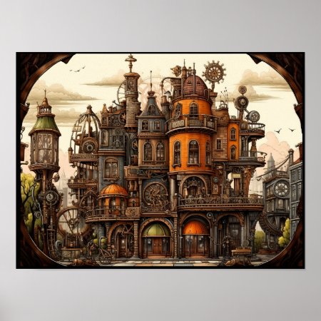 Steampunk Building Poster
