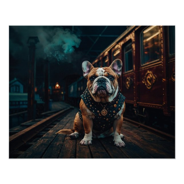 Steampunk Bulldog Stationmaster Portrait Poster (Front)