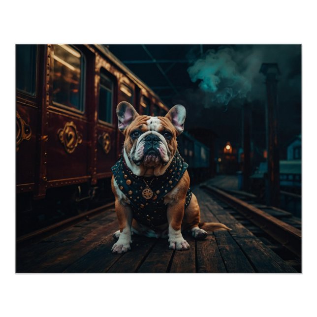 Steampunk Bulldog Stationmaster Portrait Poster (Front)