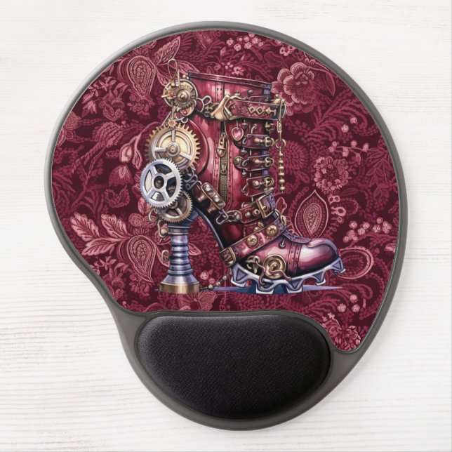 Steampunk  Burgundy Floral High Heel Gel  Gel Mouse Pad (Front)