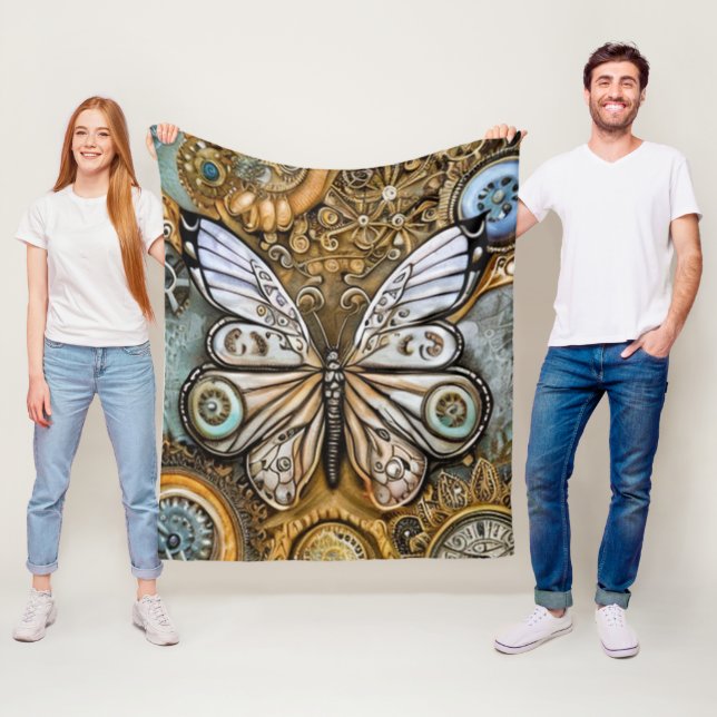 Steampunk Butterfly Fleece Blanket (In Situ)
