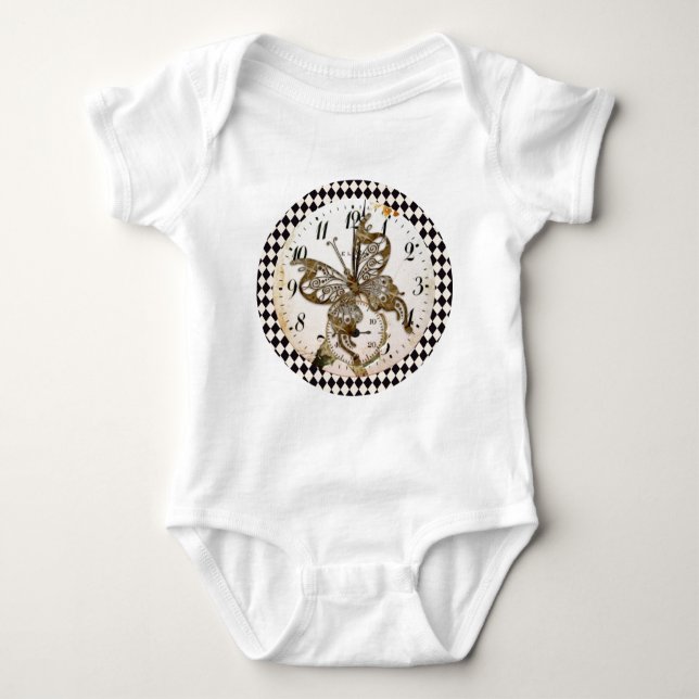 Steampunk Butterfly Round Baby Bodysuit (Front)