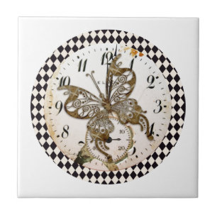 Steampunk Butterfly Round Ceramic Tile