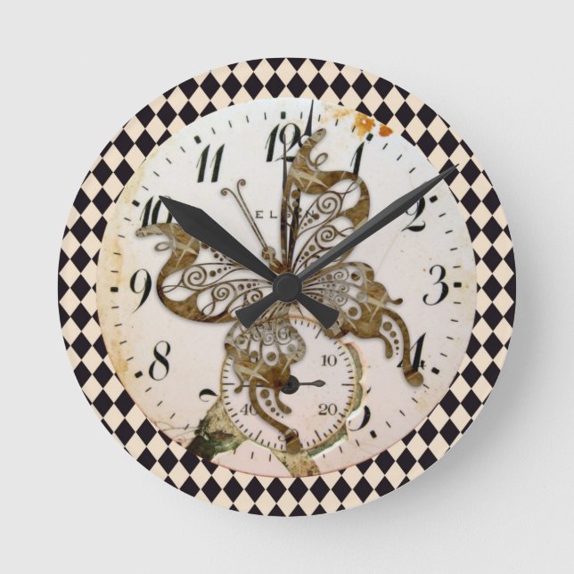 Steampunk Butterfly Round Clock (Front)
