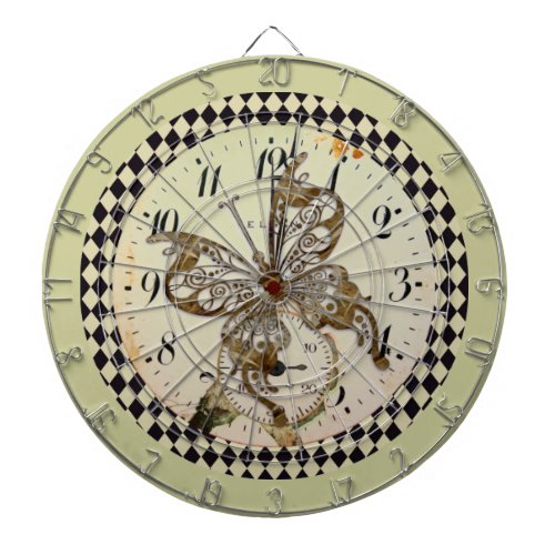 Steampunk Butterfly Round Dartboard With Darts