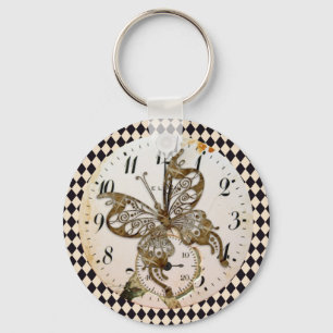 Steampunk Butterfly Round Keychain