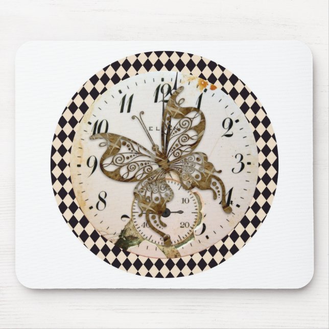 Steampunk Butterfly Round Mouse Pad (Front)