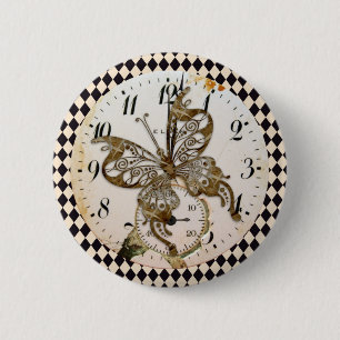 Steampunk Butterfly Round Pinback Button