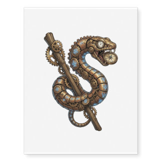 Steampunk Caduceus Mechanical Snake and Serpent  Temporary Tattoos