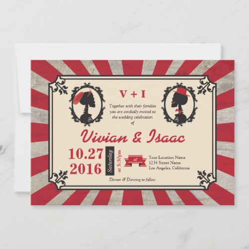 Steampunk Cameo Couple Offbeat Red Invitations