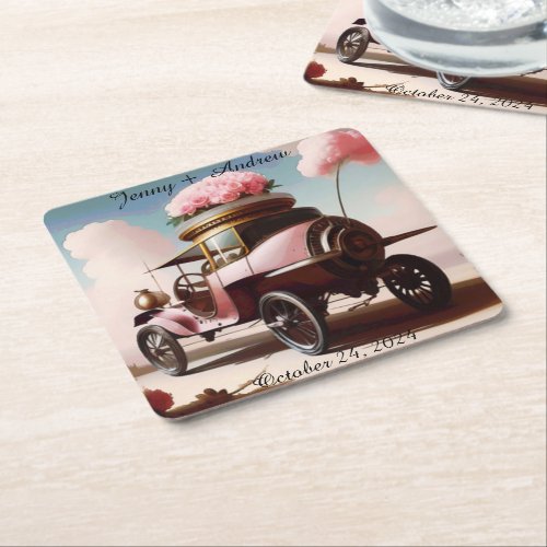 Steampunk Car Square Paper Coaster