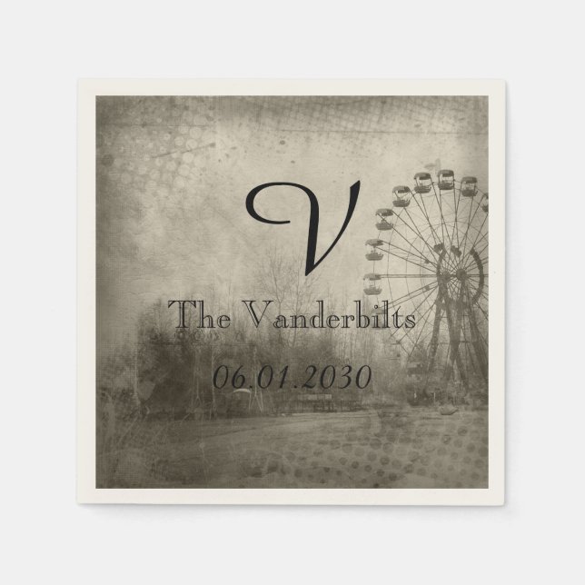 Steampunk Carnival Top Hat Monogram Wedding Napkin (Front)