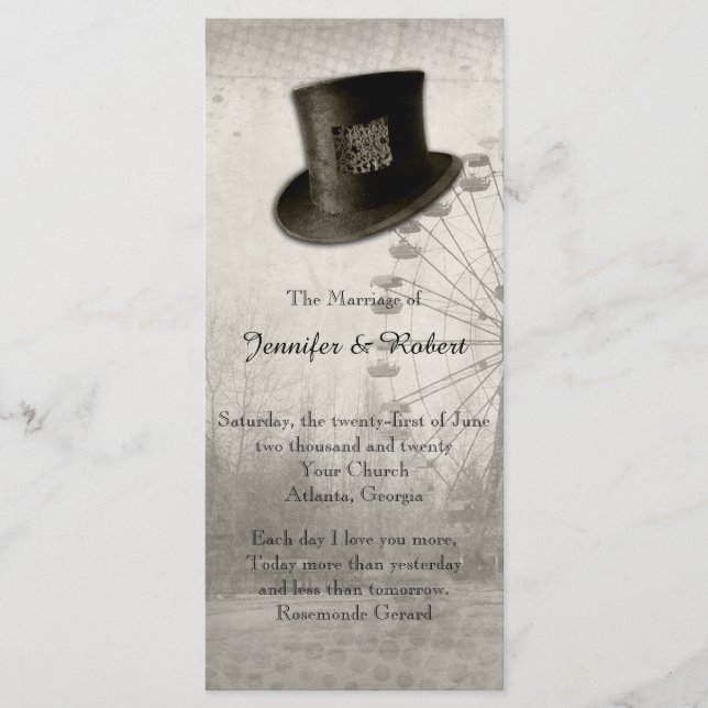 Steampunk Carnival Top Hat Wedding Program (Front)