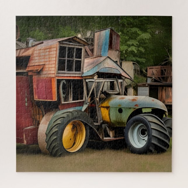 Steampunk Case Steam Tractor & Barn Jigsaw Puzzle (Vertical)
