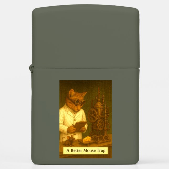 Steampunk Cat A Better Mouse Trap Zippo Lighter (Front)