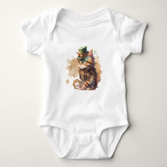 Steampunk Cat Adorable and Cute Baby Bodysuit (Front)