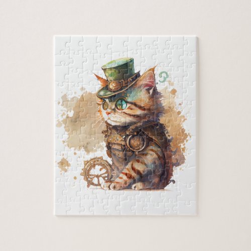 Steampunk Cat Adorable and Cute Jigsaw Puzzle