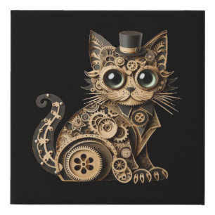 Steampunk cat animals paper crafts art faux canvas print