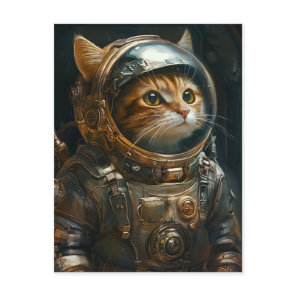 Steampunk cat astronaut  holiday postcard