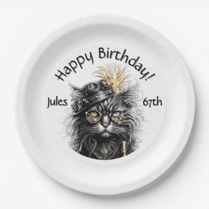 Steampunk Cat Birthday with Name n Age