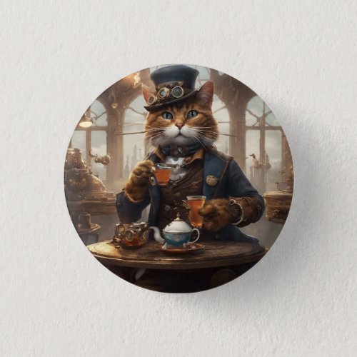 Steampunk cat  button
