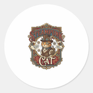 Steampunk Cat Cat Steampunk Vintage Classic Round Sticker