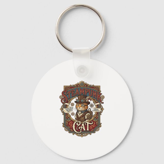 Steampunk Cat Cat Steampunk Vintage Keychain (Front)