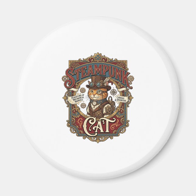 Steampunk Cat Cat Steampunk Vintage Magnet (Front)