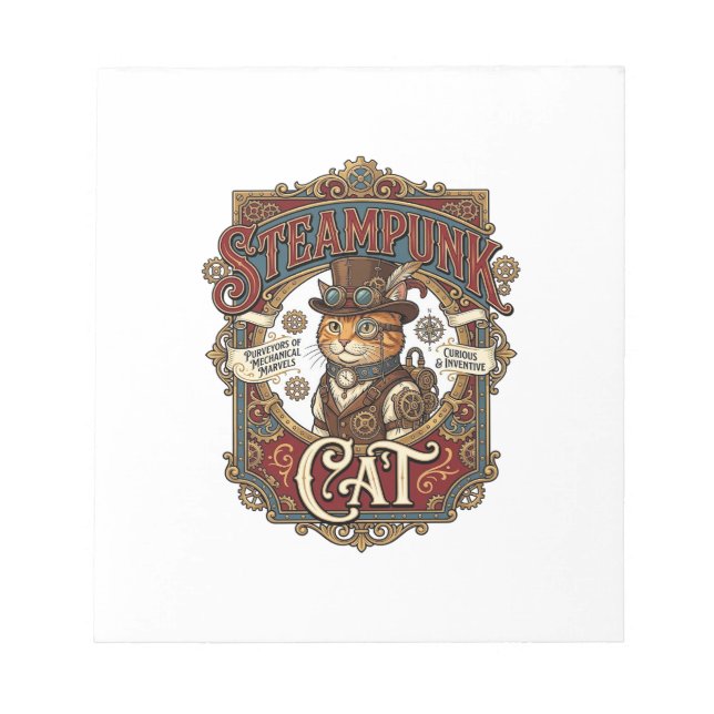 Steampunk Cat Cat Steampunk Vintage Notepad (Front)