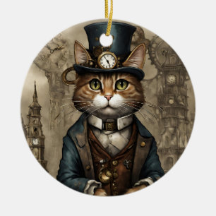 Steampunk Cat Ceramic Ornament
