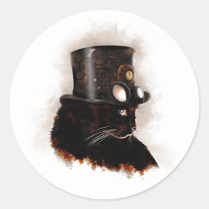 Steampunk cat classic round sticker
